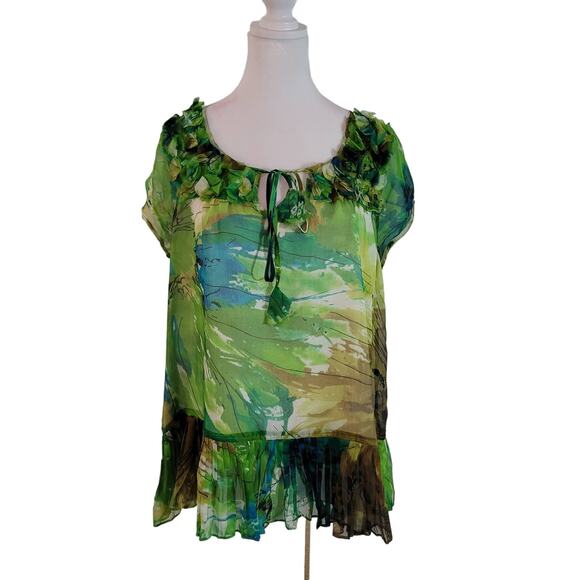 Sundance Size S 100% Silk Watercolor Floral Ruffle Hem Blouse Lined Sheer - Picture 1 of 11